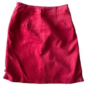 Vintage Red Skirt Faux Suede Burgundy 90s Knee Length Global Identity Size 10